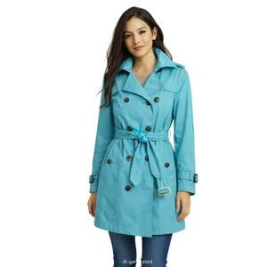 Women's Michael Kors Trench Coat Raincoat Turquoise Medium